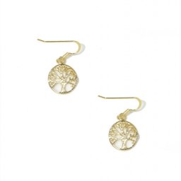 Large tree of life gold plated silver drop - dangle earrings 1